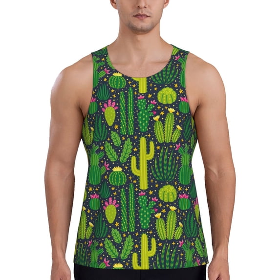 Xecao Cactus 1 Men's Tank Top Workout Quick Dry Sleeveless Gym Jogging Muscle Shirts Summer Swim Beach Tops