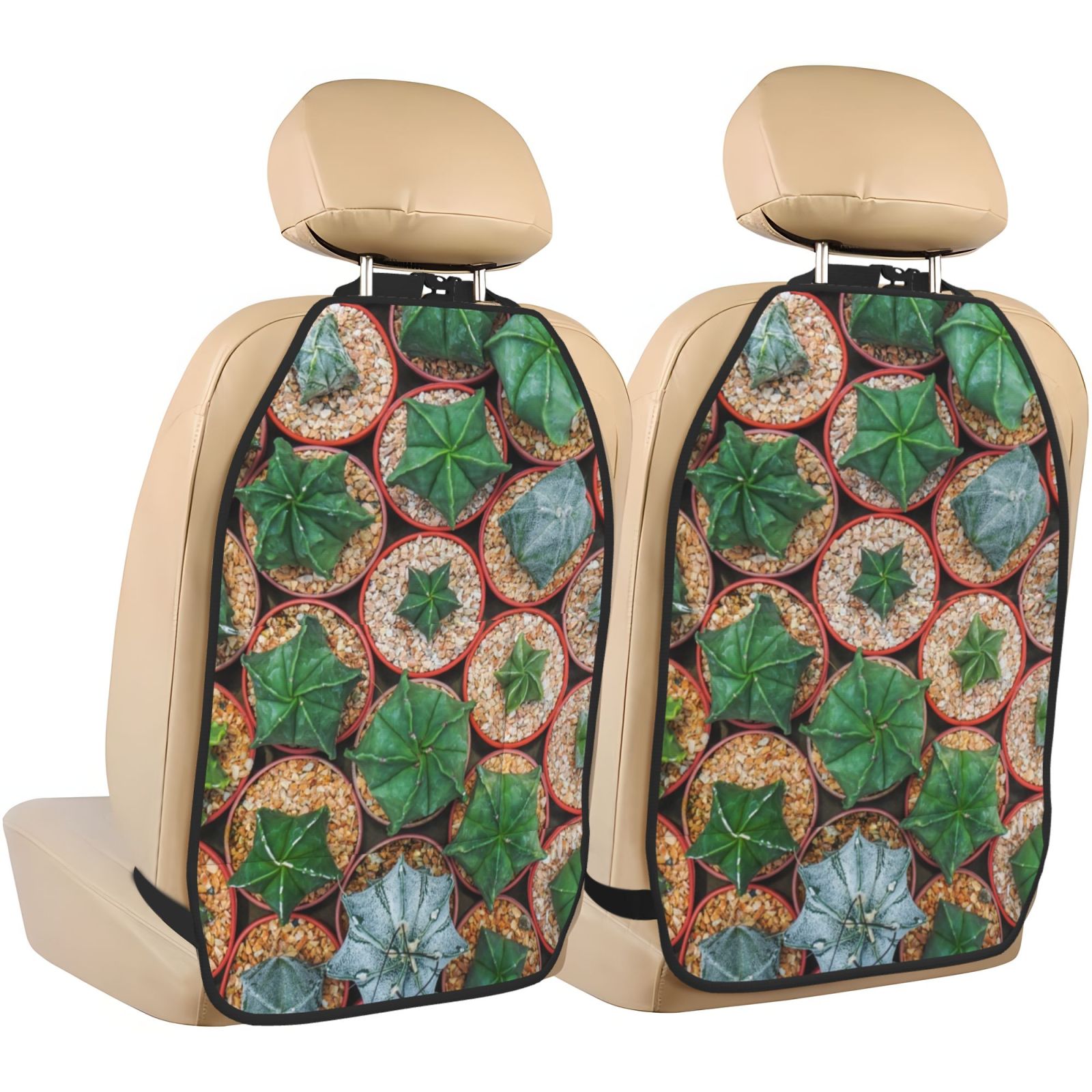 Xecao Cactus 4 Pattern Car Seat Back Protector 2 Pack Large Capacity Pocket, Kick Mats Back Seat Protector