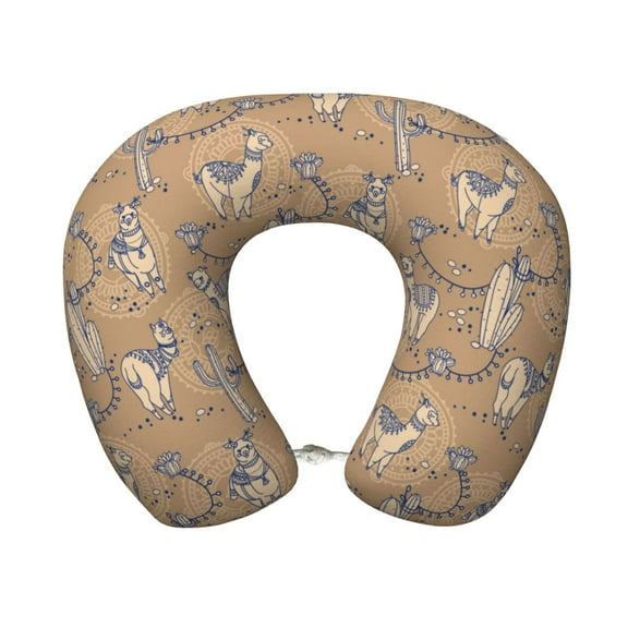 Xecao Cactus Alpaca Print Memory Foam Cervical Neck Pillow Versatile U-Shaped Pillows for Home,Office,Camping,Travelling,Soft Washable Cover