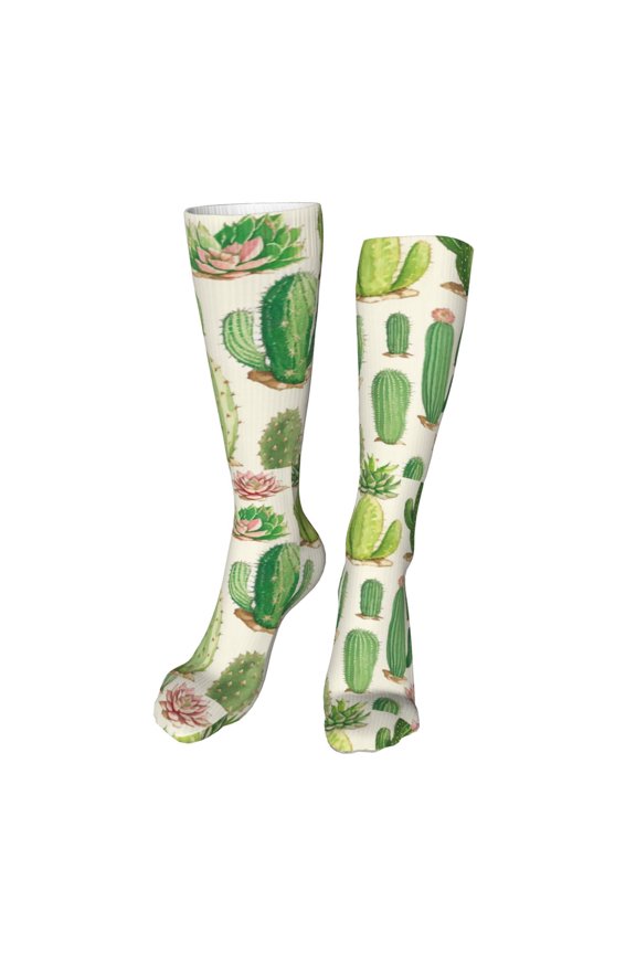 Cactus And Succulent Print Calf Socks Seamless Toe, Knee High Long Socks, Sports Socks Trouser Socks for Women and Men-One Size
