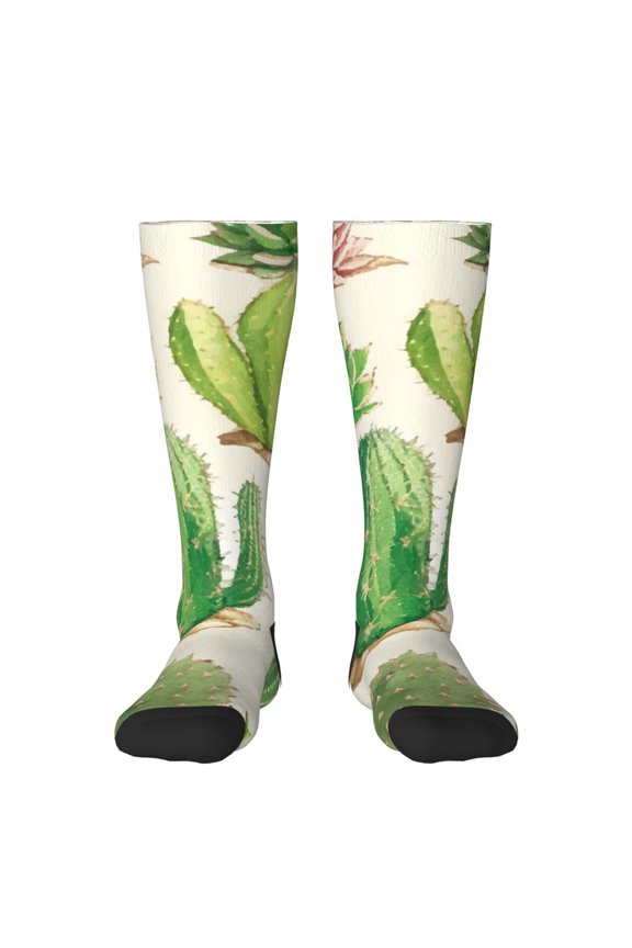 Cactus And Succulent print thigh-high socks, crafted for both men and women with a stretchy, high-opaque design perfect for daily wear