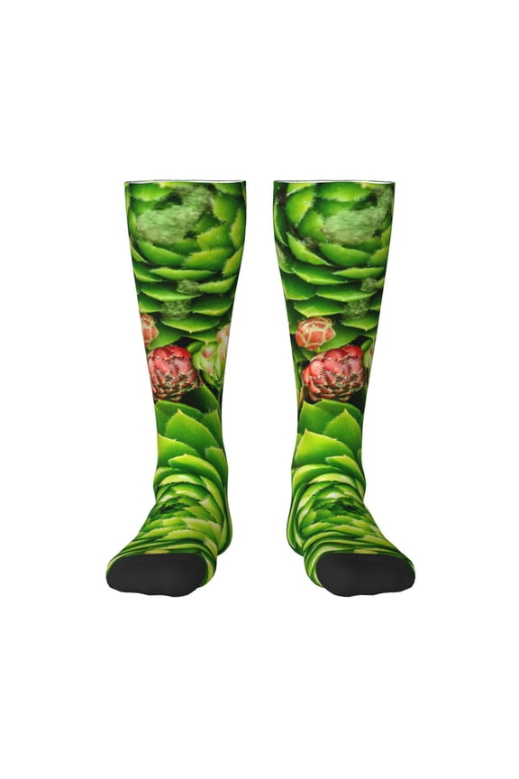 Cactus And Succulents print thigh-high socks, crafted for both men and women with a stretchy, high-opaque design perfect for daily wear