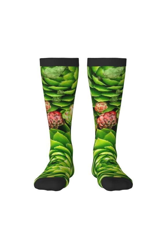 Cactus And Succulents print thigh-high socks, crafted for both men and women with a stretchy, high-opaque design perfect for daily wear