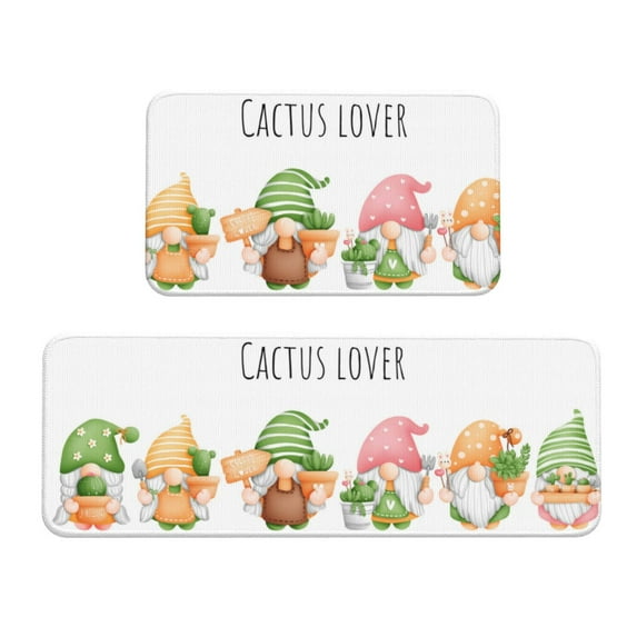 Xecao Cactus Gnome Patten Kitchen Rugs and Mats Sets,2 Pieces Non-Slip Washable Rugs, Kitchen Mat for Floor,Suit for Kitchen Decor and Accessories