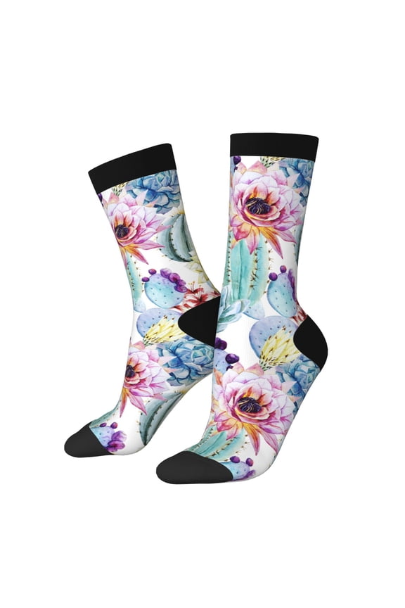Cactus Pattern Sport Socks for Women and Men Crew Socks Sporty Calf Socks Casual Socks