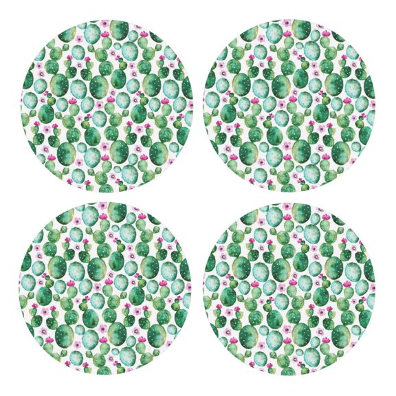 Xecao Cactus Plants for MDF Cork Coaster 4 Pcs,Drink Coasters,Suit for House Warming Gifts New Home ,Coffee Table Decor-Round Shape