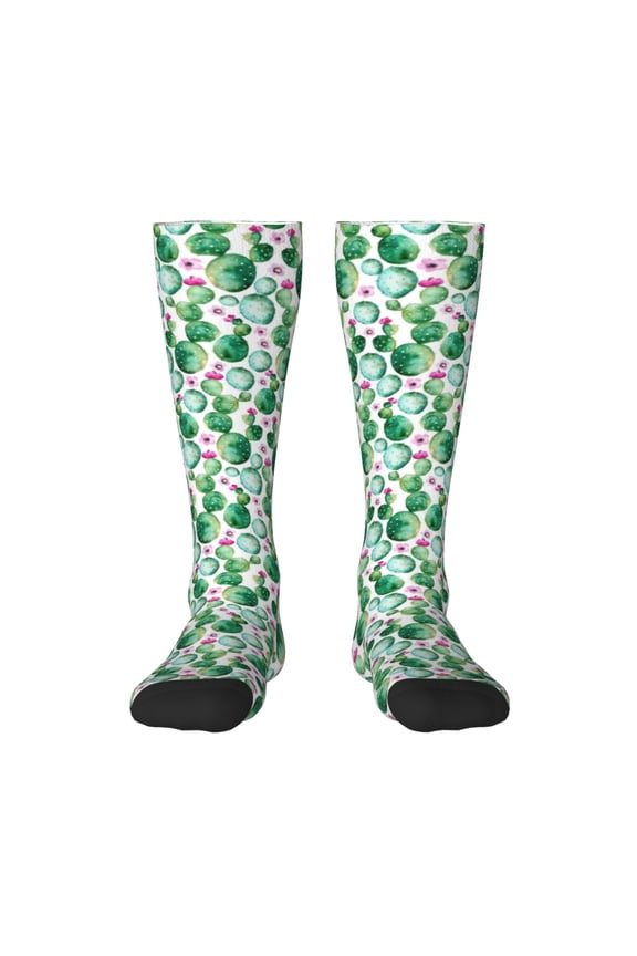 Cactus Plants print thigh-high socks, crafted for both men and women with a stretchy, high-opaque design perfect for daily wear