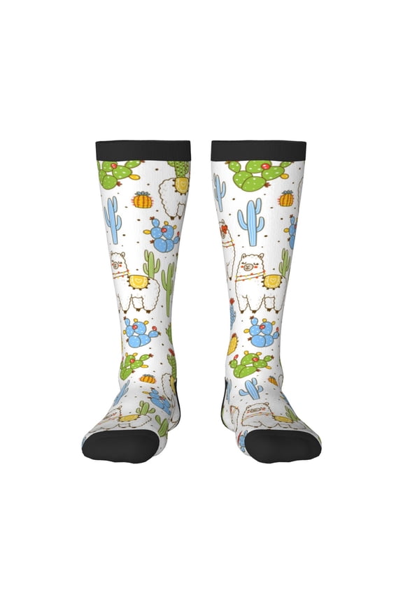 Cactus Plants print thigh-high socks, crafted for both men and women with a stretchy, high-opaque design perfect for daily wear