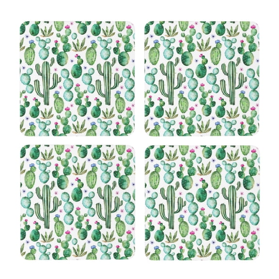 Xecao Cactus Plants1 for MDF Cork Coaster 4 Pcs,Drink Coasters,Suit for House Warming Gifts New Home ,Coffee Table Decor-Square