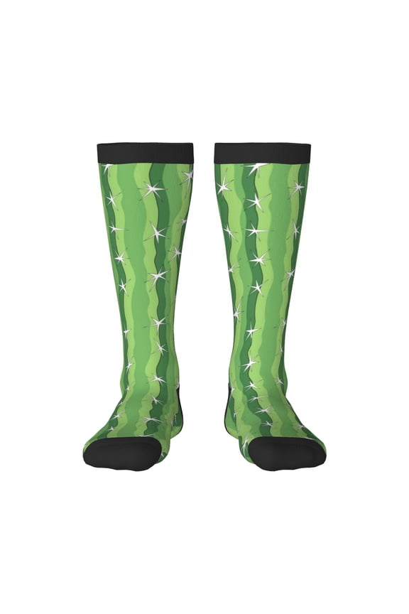 Cactus print thigh-high socks, crafted for both men and women with a stretchy, high-opaque design perfect for daily wear