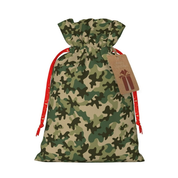Xecao Camouflag Print Burlap Gift Bags with Drawstring and Gift Tags, Gift Bags, Burlap Bags, Jute Bags for Party, Christmas, DIY Craft Bags-Small