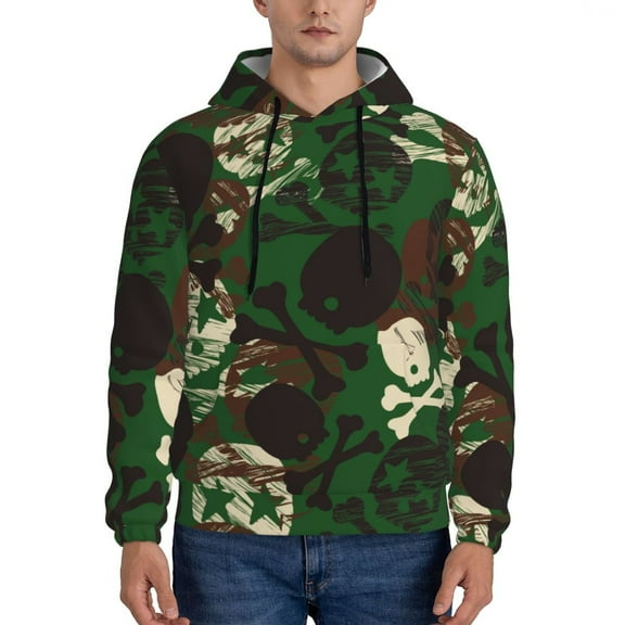 Xecao Camouflage Skull Pattern Men's Adult Pullover Hoodie,Hooded Sweatshirt-Small