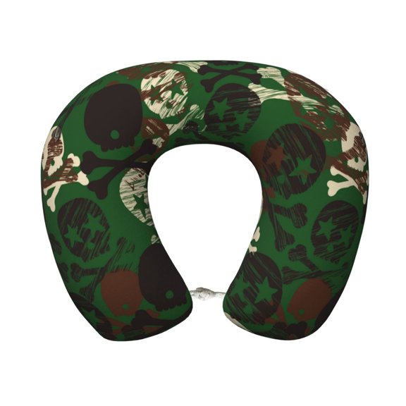Xecao Camouflage Skull Print Memory Foam Cervical Neck Pillow Versatile U-Shaped Pillows for Home,Office,Camping,Travelling,Soft Washable Cover