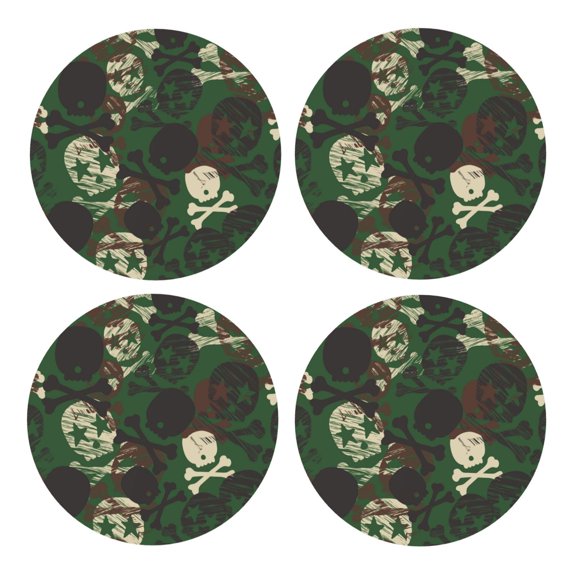 Xecao Camouflage Skull for MDF Cork Coaster 4 Pcs,Drink Coasters,Suit for House Warming Gifts New Home ,Coffee Table Decor-Round Shape