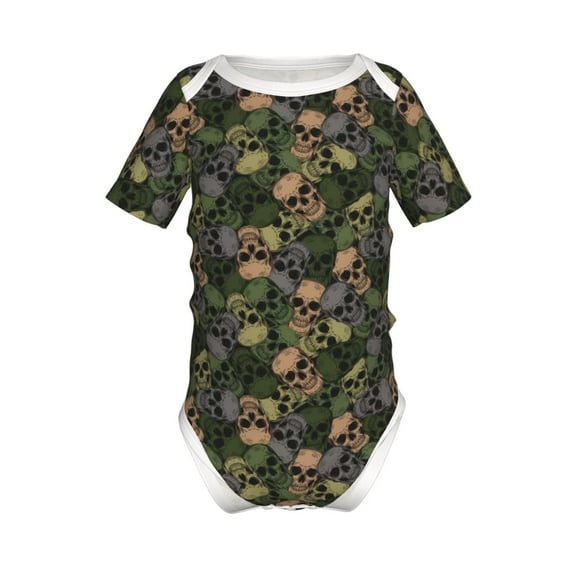 Xecao Camouflage Skulls Pattern Baby Climbing Bodysuit Short Sleeve Onesie Unisex 0-12 Months Baby Shirt Newborn Outfits Crotch snap design-9M