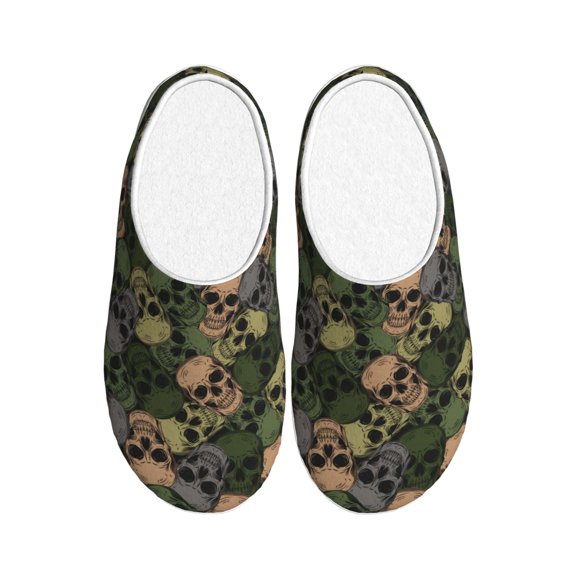 Xecao Camouflage Skulls Print Cotton Slippers Fuzzy Warm Cozy Slippers Non Slip House Slippers For Indoor Outdoor Cotton Slippers House Slippers-13