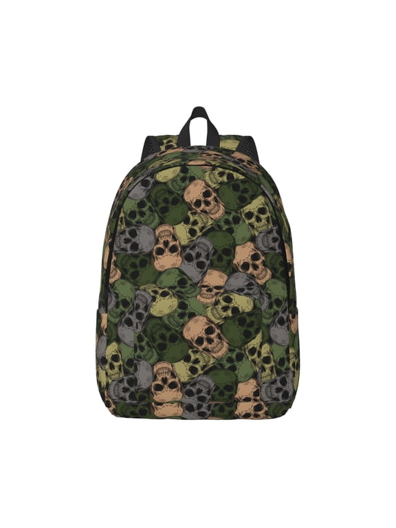 Camouflage Skulls for Canvas College Laptop Backpack, Durable Rucksack Travel Notebook Bag School Backpack Book Bag for Men Women