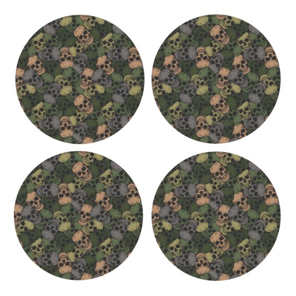 Xecao Camouflage Skulls for MDF Cork Coaster 4 Pcs,Drink Coasters,Suit for House Warming Gifts New Home ,Coffee Table Decor-Round Shape