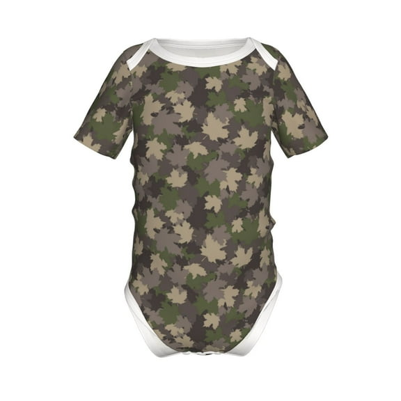 Xecao Camouflage maple Pattern Baby Climbing Bodysuit Short Sleeve Onesie Unisex 0-12 Months Baby Shirt Newborn Outfits Crotch snap design-