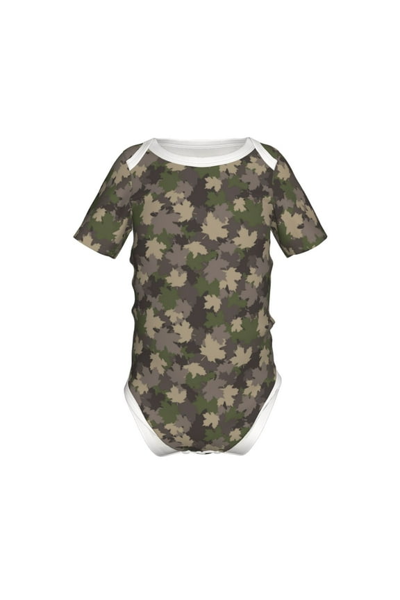 Camouflage maple Pattern Baby Climbing Bodysuit Short Sleeve Onesie Unisex 0-12 Months Baby Shirt Newborn Outfits Crotch snap design-