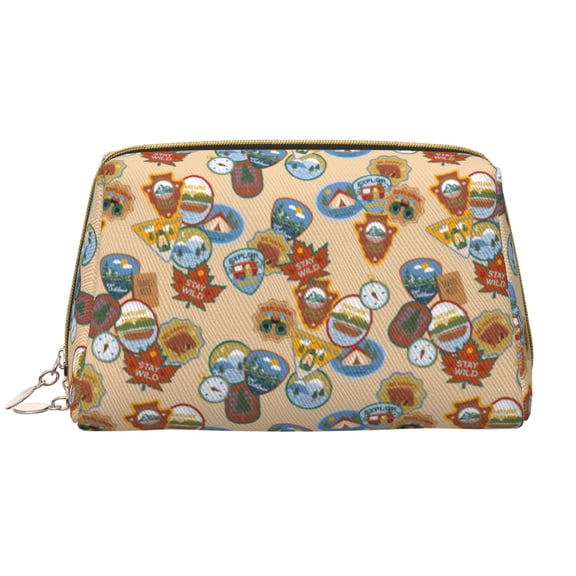 Xecao Camp Badge Print Fashion Makeup PVC Bag Large Capacity Travel Cosmetic Bag for Women Organizer Toiletry Clutch