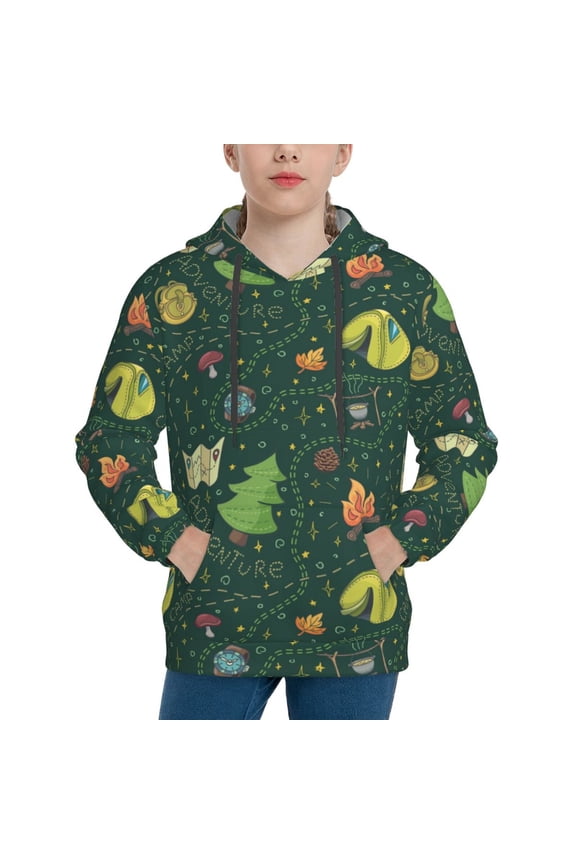 Camp In The Forest Print Youth Hoodie Sweatshirt,Boys Hoodies,Essentials Hoodie-Small
