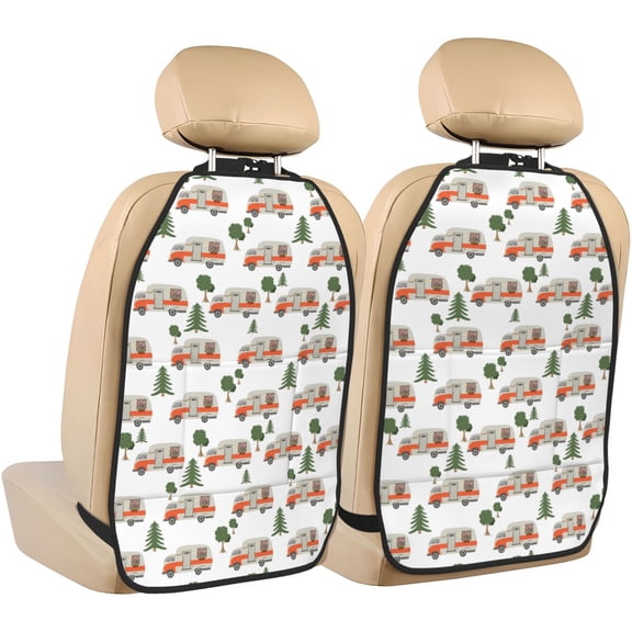 Xecao Camp Van Pattern Car Seat Back Protector 2 Pack Large Capacity Pocket, Kick Mats Back Seat Protector