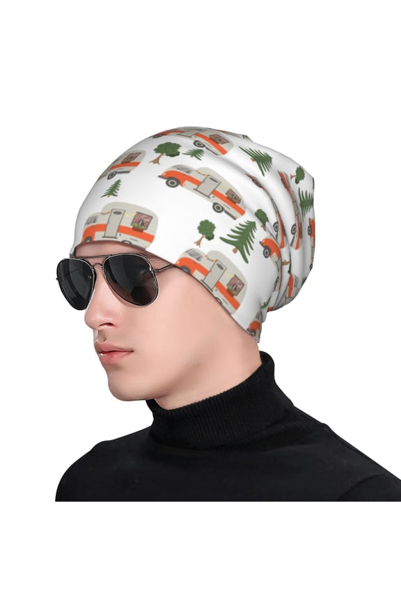 Camp Van Print Beanie Knitted Hat for Men Women, Winter Fashion Knit Cuffed Caps Unisex