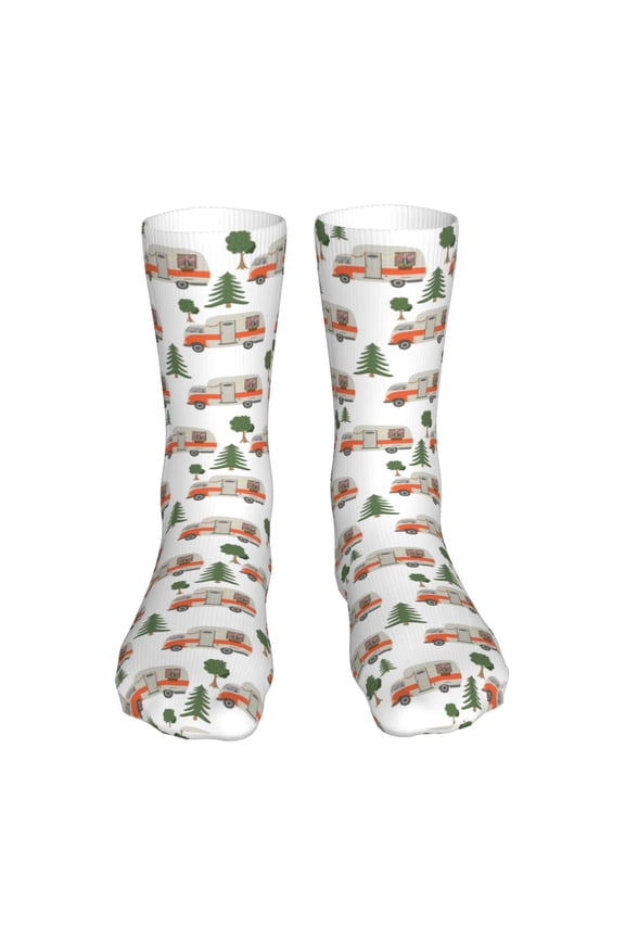 Camp Van Print Fashion No Heel Casual Crew Socks Cushioned Breathable for Men Women - Moisture wicking,Not easy to fade Suitable for daily