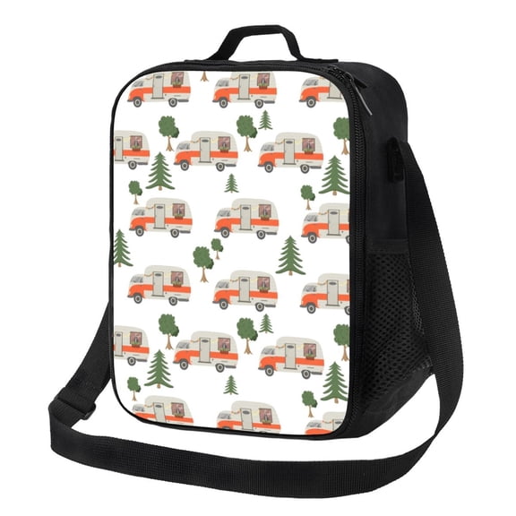 Xecao Camp Van Print Lunch Bag - Durable, Double-Insulated Lunch Bag, Holds Lunch Box, Water Bottle, & Snacks,Leakproof Cooler Tote Bag