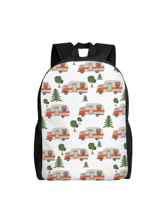 Camp Van Print School Backpack with Laptop Compartment Small Travel Laptop Backpack for Women Men Waterproof College Backpack Simple School Bag