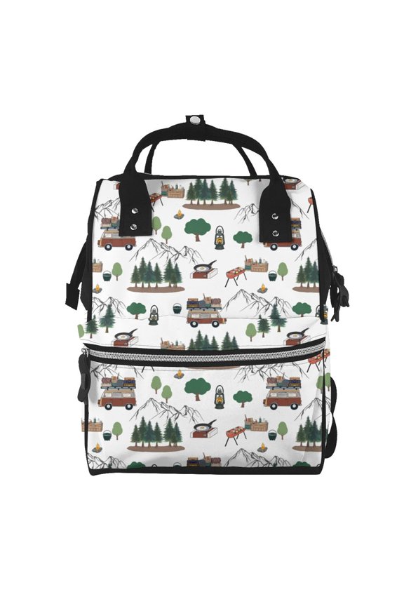 Camping Caravan 2 print Large Capacity Nappy Bag is a multi-functional waterproof travel backpack, perfect as a nursing bag or mummy backpack for women
