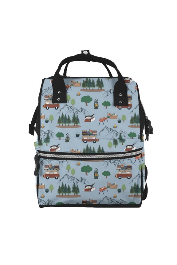 Camping Caravan print Large Capacity Nappy Bag is a multi-functional waterproof travel backpack, perfect as a nursing bag or mummy backpack for women
