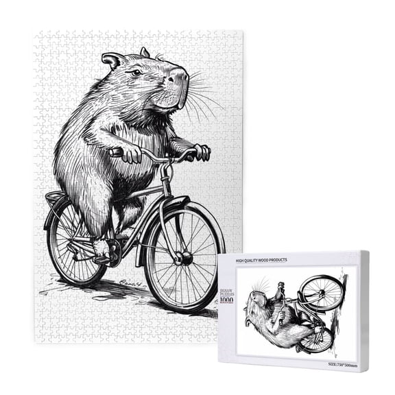 Xecao Capybara Riding Bicycle Pattern 1000 Piece Puzzles , Jigsaw Puzzles for Adults