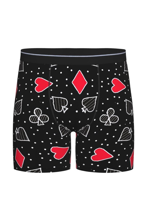 Card Suits Print Boxer Briefs for Men's Stretch Moisture-Wicking Underwear, Mid-Rise Classics breathable fabric