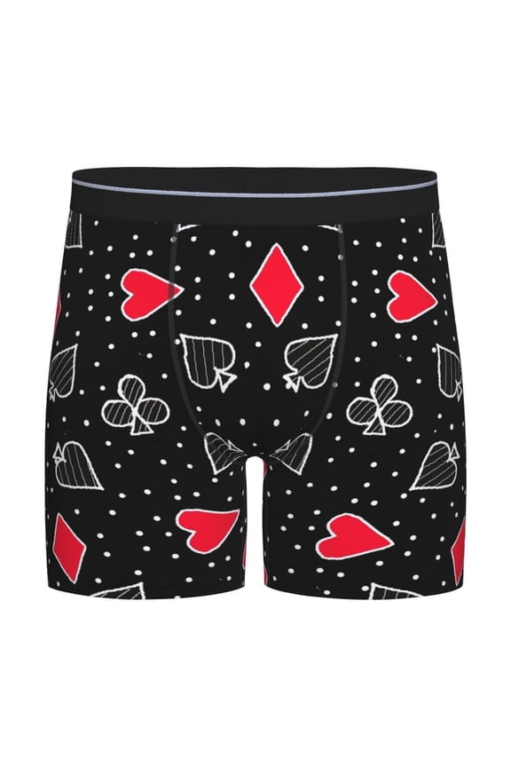Card Suits Print Boxer Briefs for Men's Stretch Moisture-Wicking Underwear, Mid-Rise Classics breathable fabric