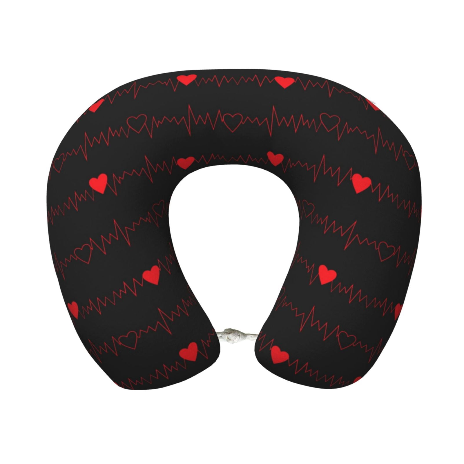 Xecao Cardiogram and Heart Print Memory Foam Cervical Neck Pillow Versatile U-Shaped Pillows for Home,Office,Camping,Travelling,Soft Washable Cover
