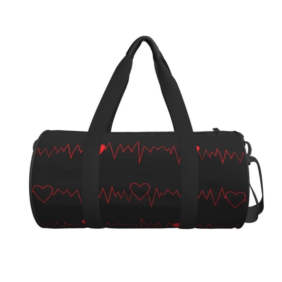Xecao Cardiogram and Heart print Round Travel Duffel Bag is a foldable gym bag with an inner pocket, perfect for travel sports