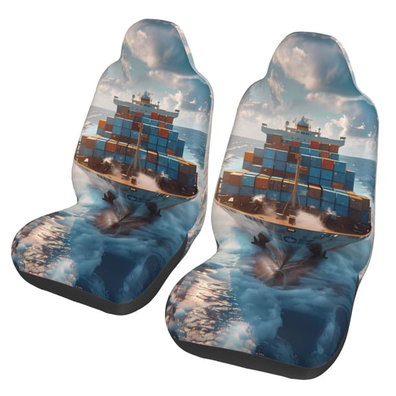 Xecao Cargo Ship At Sea Print Car Seat Cover in That Fits Most Cars, Vans, SUVs, and Trucks.