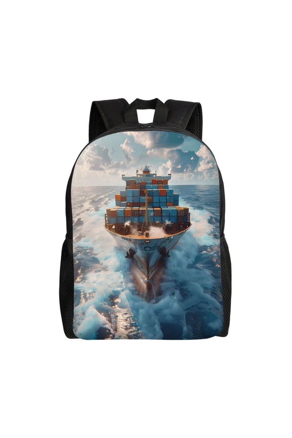 Cargo Ship At Sea Print School Backpack with Laptop Compartment Small Travel Laptop Backpack for Women Men Waterproof College Backpack Simple School Bag