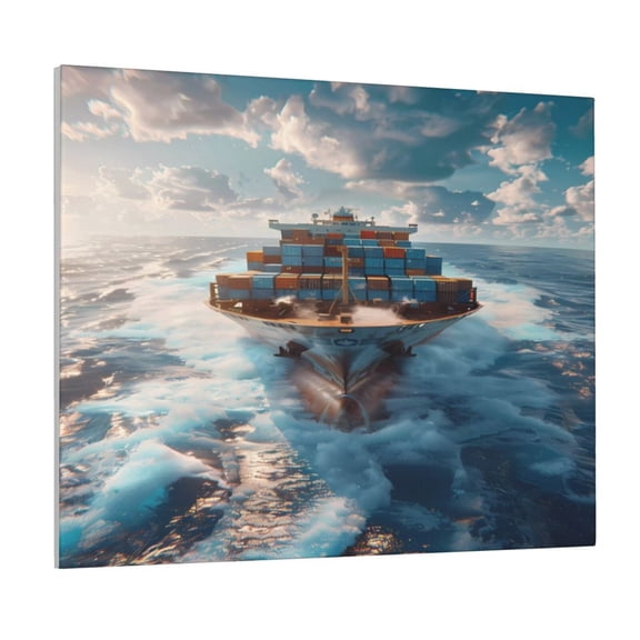Xecao Cargo Ship At Sea for Waterproof Framed Canvas Art - Modern Home Decor with Real Wood Frame for Gifting and Interior Design,Horizontal