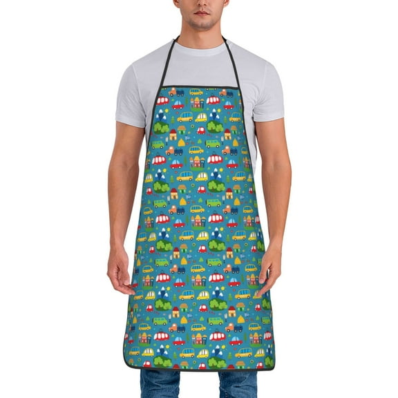 Xecao Cars Transportation Print Funny BBQ Chef Aprons for Men Women,Adjustable Kitchen Cooking Aprons with Pocket Waterproof Oil Proof No Pilling Fading