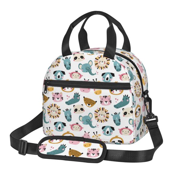 Xecao Cartoon Animals Print Insulated Lunch Box, Lunch Cags Lunch Bag Featuring An Adjustable Shoulder Strap