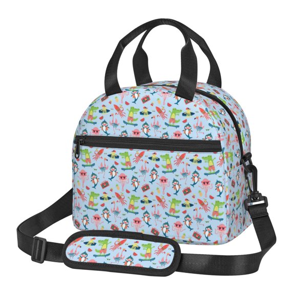 Xecao Cartoon Animals Print Insulated Lunch Box, Lunch Cags Lunch Bag Featuring An Adjustable Shoulder Strap