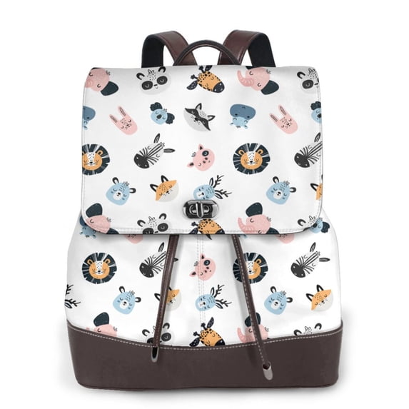 Xecao Cartoon Animals Print Large Backpack Soft Leather for Women Travel with Compartment, Adjustable Convertible Strap