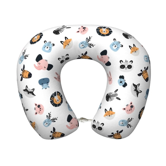 Xecao Cartoon Animals Print Memory Foam Cervical Neck Pillow Versatile U-Shaped Pillows for Home,Office,Camping,Travelling,Soft Washable Cover