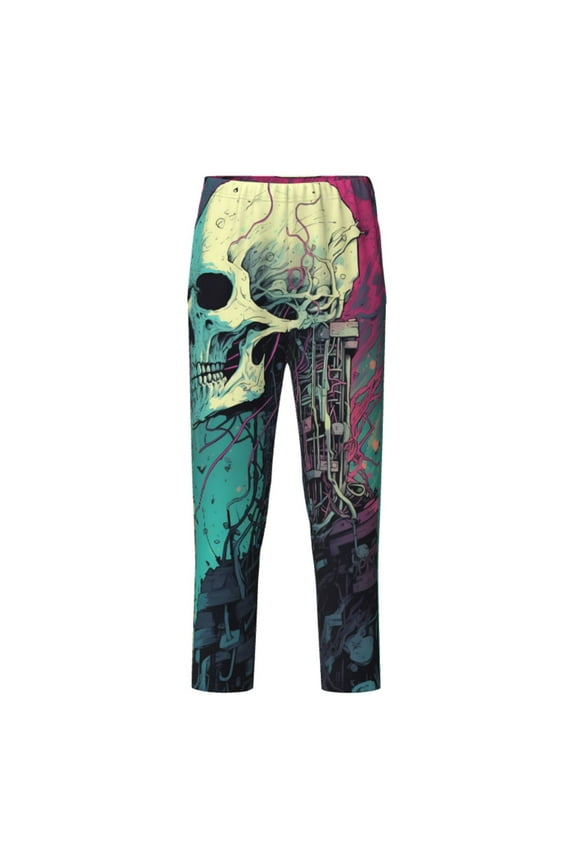 Cartoon Art Skull Print Teenagers' Pajama Pants Long Sleep Pants Soft Elastic Waist Pajama Bottoms Elastic waist with 2 Pockets 5-16 Years-Medium