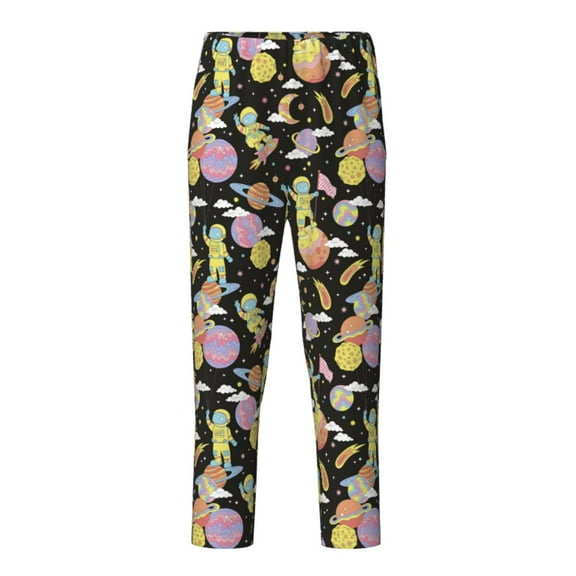 Xecao Cartoon Astronaut In Spacesuit Print Teenagers' Pajama Pants Long Sleep Pants Soft Elastic Waist Pajama Bottoms Elastic waist with 2 Pockets 5-16 Years-Large