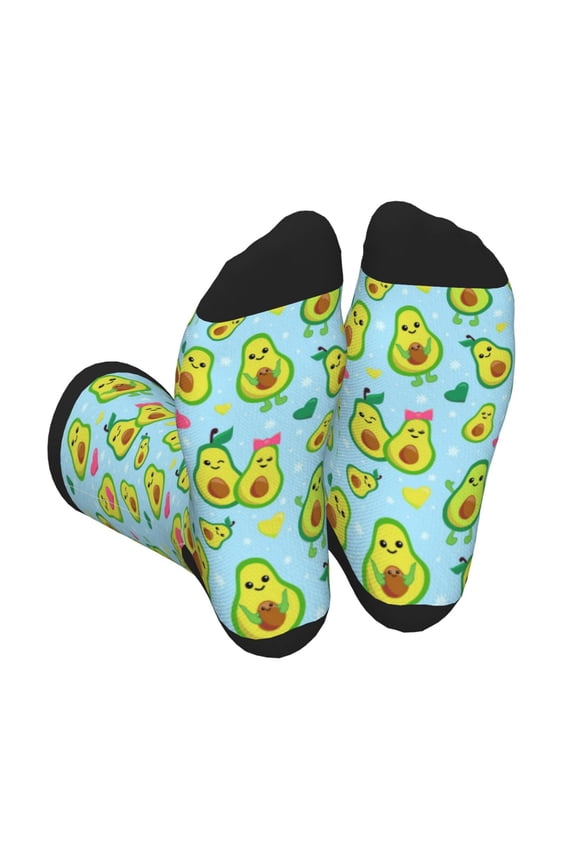 Cartoon Avocado Print Crew Socks for Men and Women, Men's Soft Moisture-wicking Sock