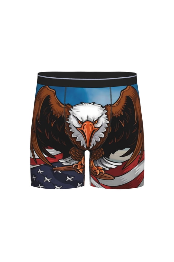 Cartoon Bald Eagle USA Print Boxer Briefs for Men's Stretch Moisture-Wicking Underwear, Mid-Rise Classics breathable fabric